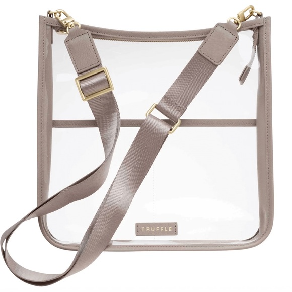 Truffle Handbags - NWT Truffle Clarity Crossbody Carryall Large, TOFFEE - LEATHER CLEAR BAG